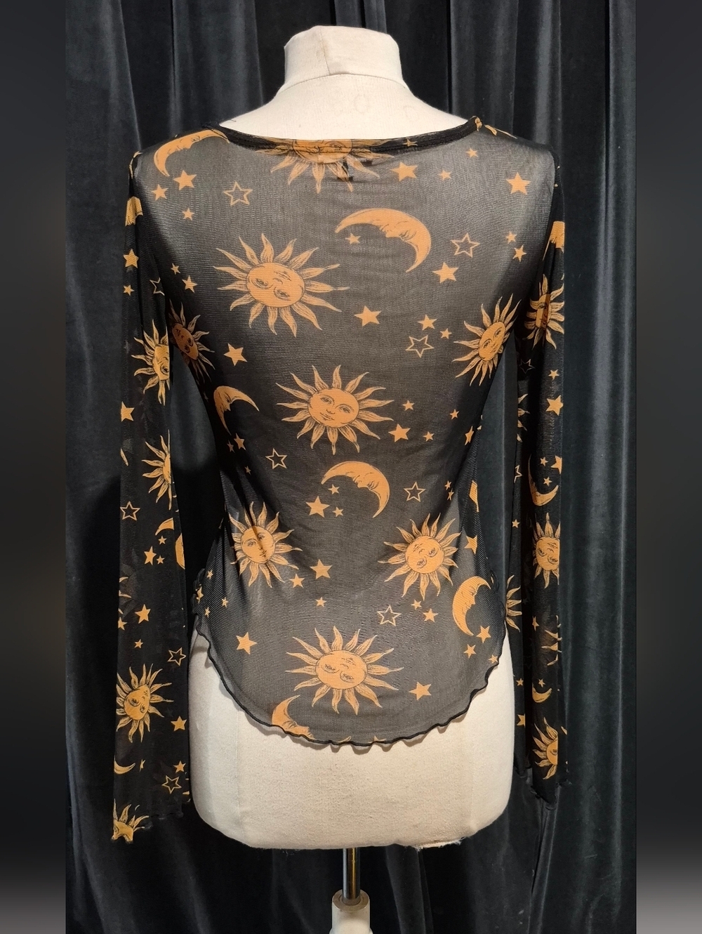 Sheer Black Sun & Moon Long Sleeve Top (Box C) - Picture 4 of 7